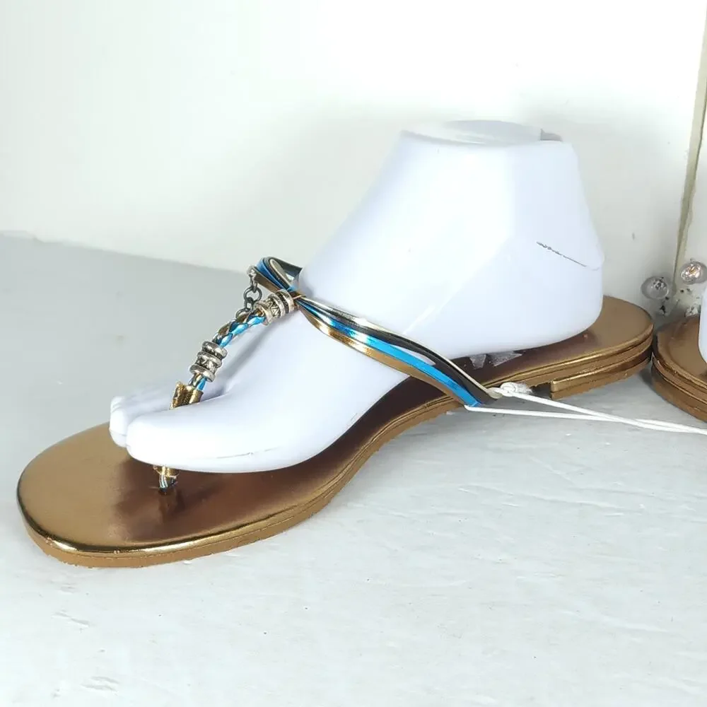 Candies Women's Y2K Vtg US 9-10 Bronze Flat Flip Flops Thong Sandals NWT